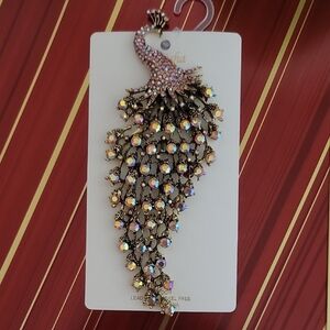 Natasha Couture Multicolor Crystal Peacock Brooch